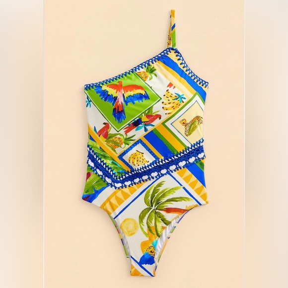 Farm Rio Bahia Mixed Scarves One-Piece Swimsuit - Picture 7 of 8